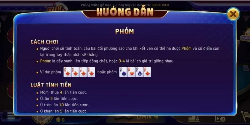 Hướng dẫn chi tiết luật chơi Phỏm Rikvip